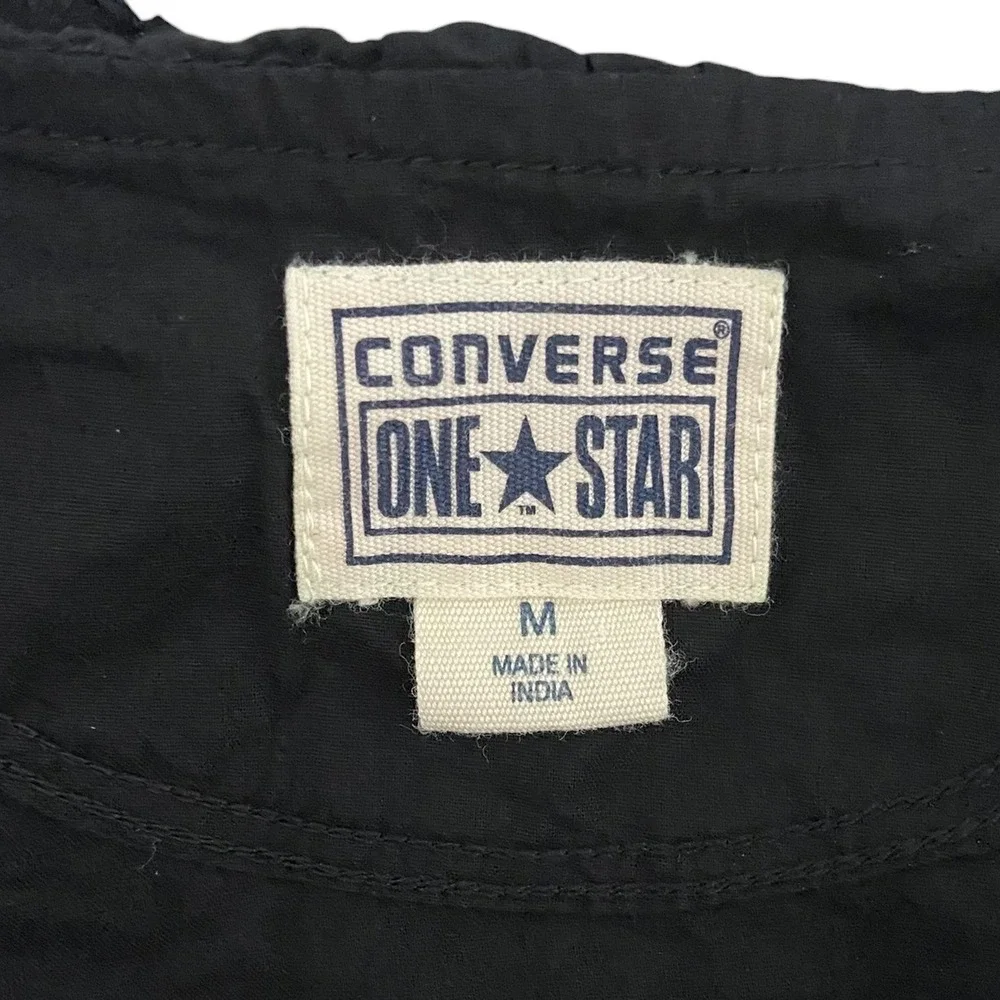 Converse One Star Black Short Sleeve Wrap Dress Ruffle‎ Trim Tie Waist Edgy M